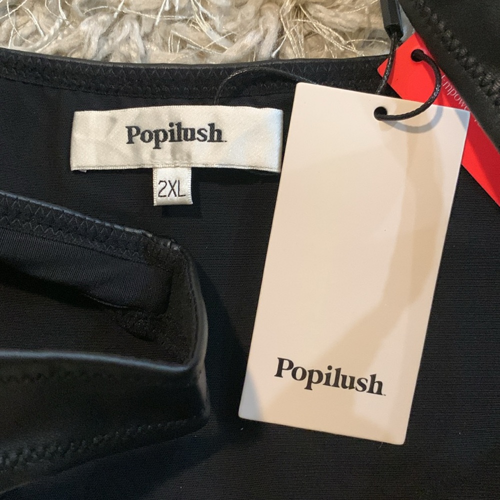 Popilush Shapewear Sculpting Faux Leather Lace Bodysuit - Picture 7 of 9